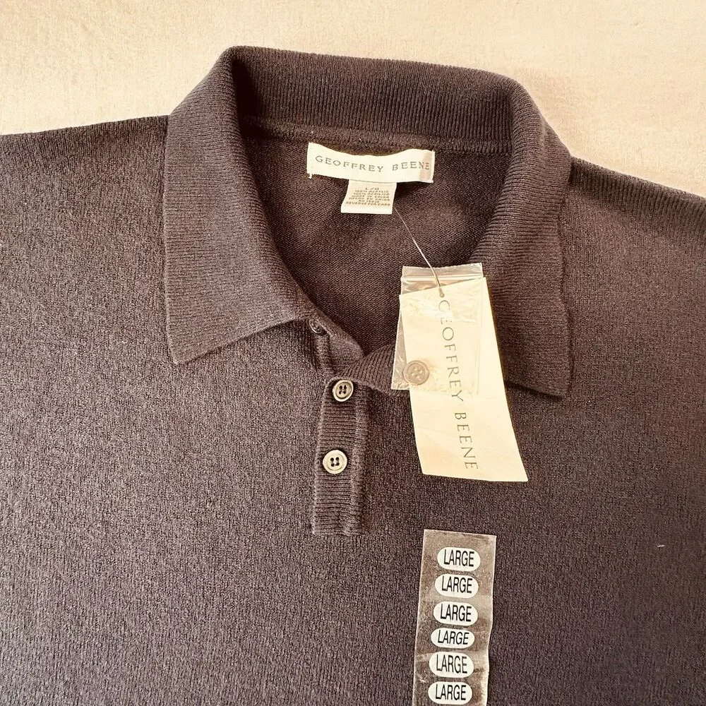 NEW Geoffrey Beene Men’s L Dark Blue Soft Knit Collared Pullover Sweater Jumper